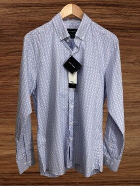 Scott Barber Italian Design Long Sleeve Dress Shirt. Pink, Blue Pattern. Medium